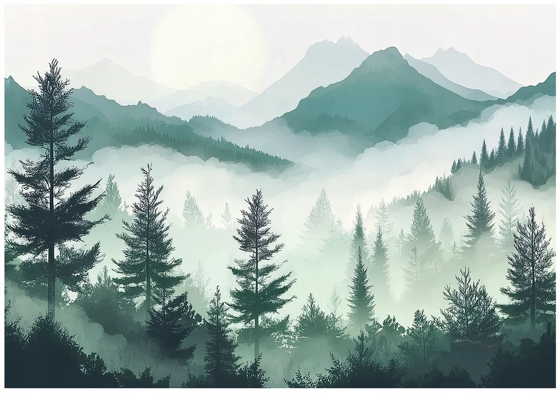 Fototapeta Las we mgle Natura 400x280 cm Tapeta Do Sypialni Salonu Kuchni Na Flizelinie
