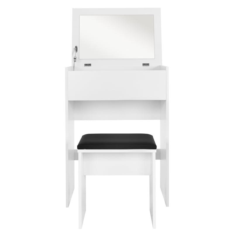 Dressing Table White Cosmetic Table Folding Mirror Dressing Table with Stool