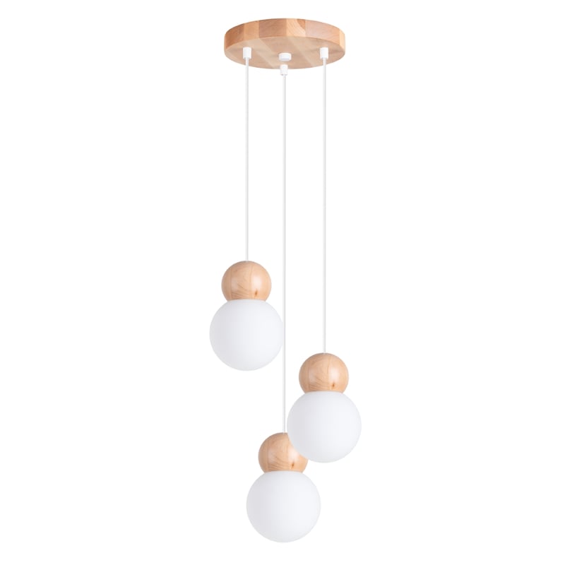 Lampa wisząca PEKKA 3P biały/drewno naturalne, skandynawska - 31x31x124cm Sollux