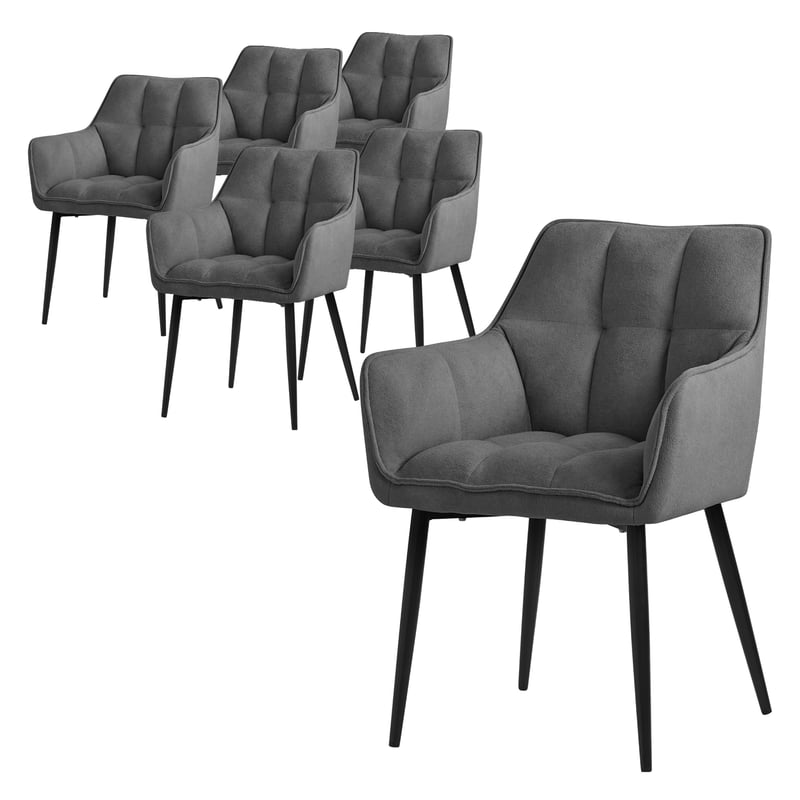 ML-Design zestaw 6 krzesel do jadalni z tkaniny frotte, ciemnoszare, krzeslo kuchenne z grubym tapicerowanym siedziskiem i metalowymi nogami krzeslo