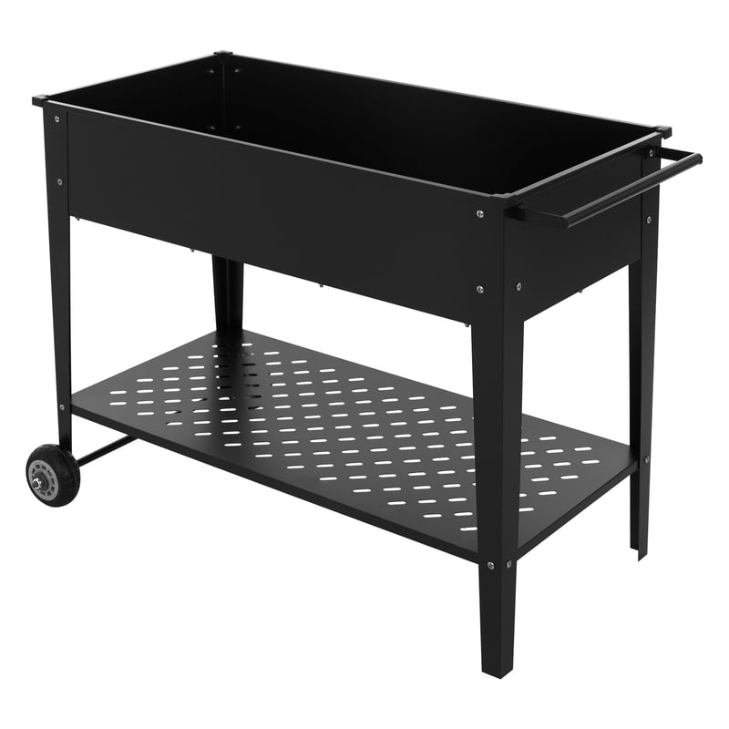 ML-Design Metal Mobile Raised Bed, 98x50x79,5 cm, czarny, mobilna donica z pólka, kólkami i uchwytem, donica do ogrodu i na balkon, donica ogrodowa,