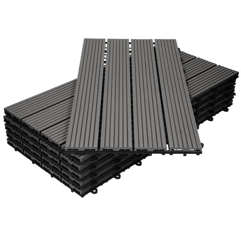 ECD Germany Plytki tarasowe WPC 60x30 cm 24er Spar Set für 4m² Anthracite in Wood Look for Garden Balcony Flooring with Drainage and Click System