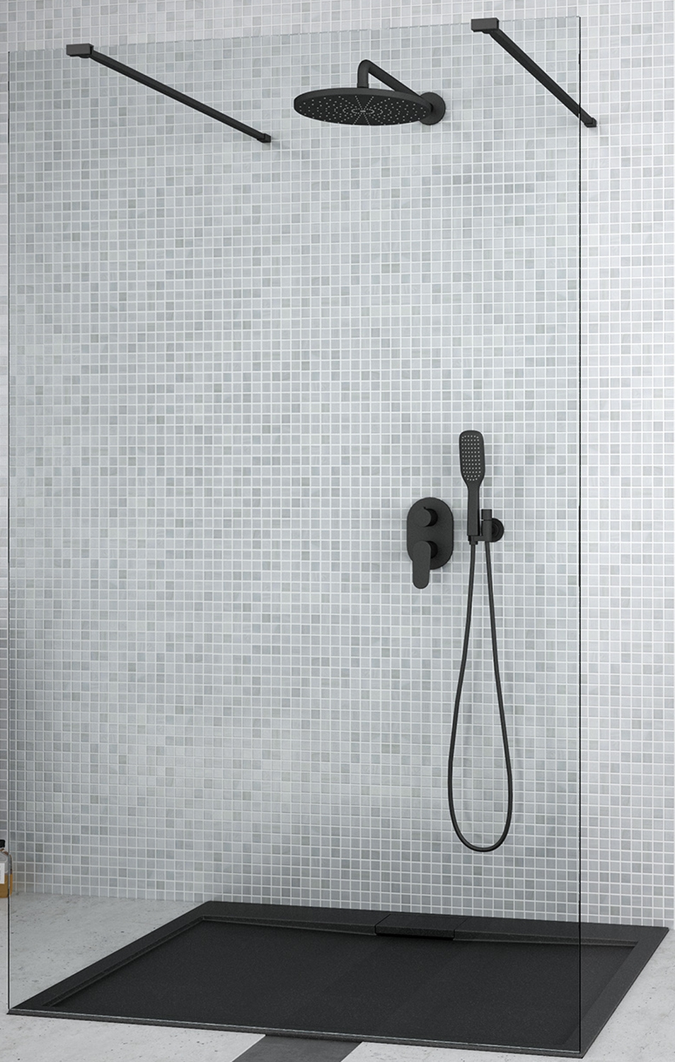 Besco Aveo Due Black Walk-In ścianka prysznicowa 110 cm czarny mat/szkło przezroczyste ADB-110-195C