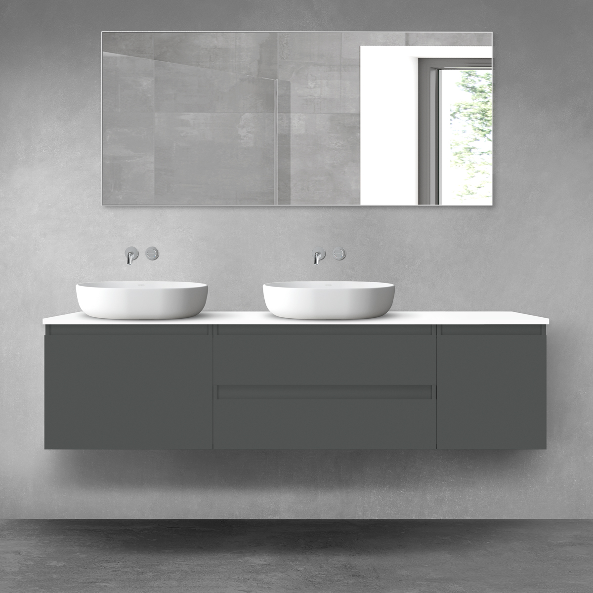 Oltens Vernal zestaw mebli łazienkowych 180 cm z blatem grafit mat/biały połysk 68533400 - Wysyłka w 24h