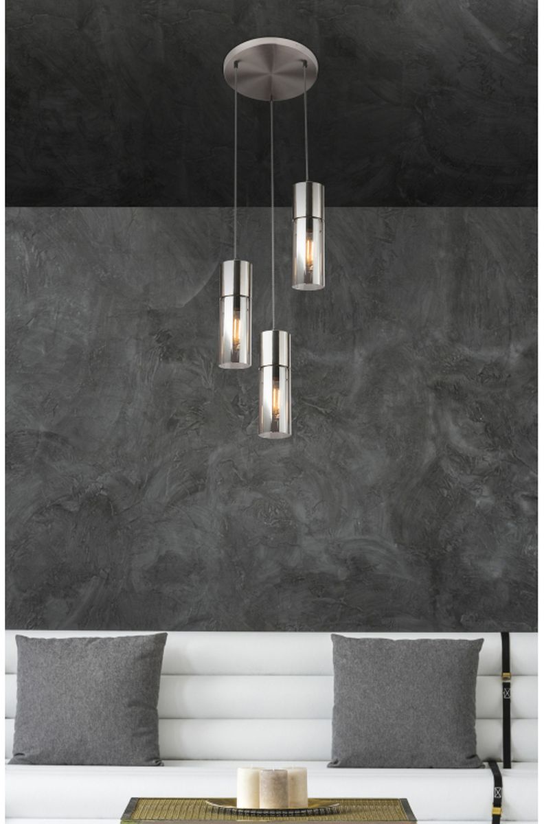 Globo Lighting Annika lampa wisząca 3x25W metal satyna/szkło przydymione 21000-3HN