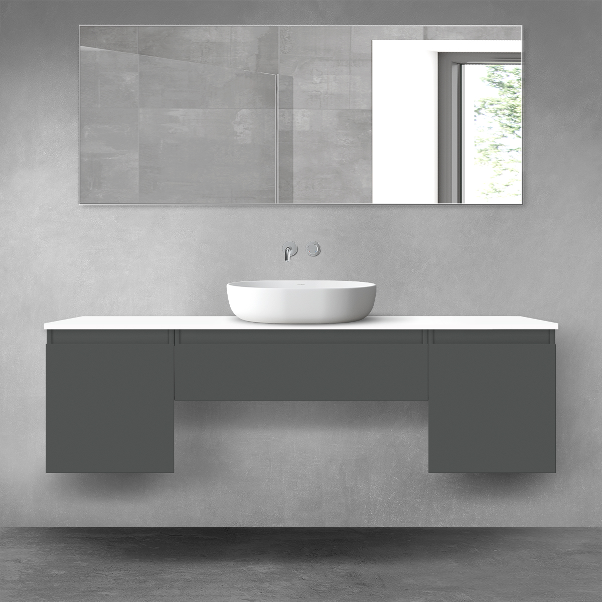 Oltens Vernal zestaw mebli łazienkowych 160 cm z blatem grafit mat/biały połysk 68395400 - Wysyłka w 24h