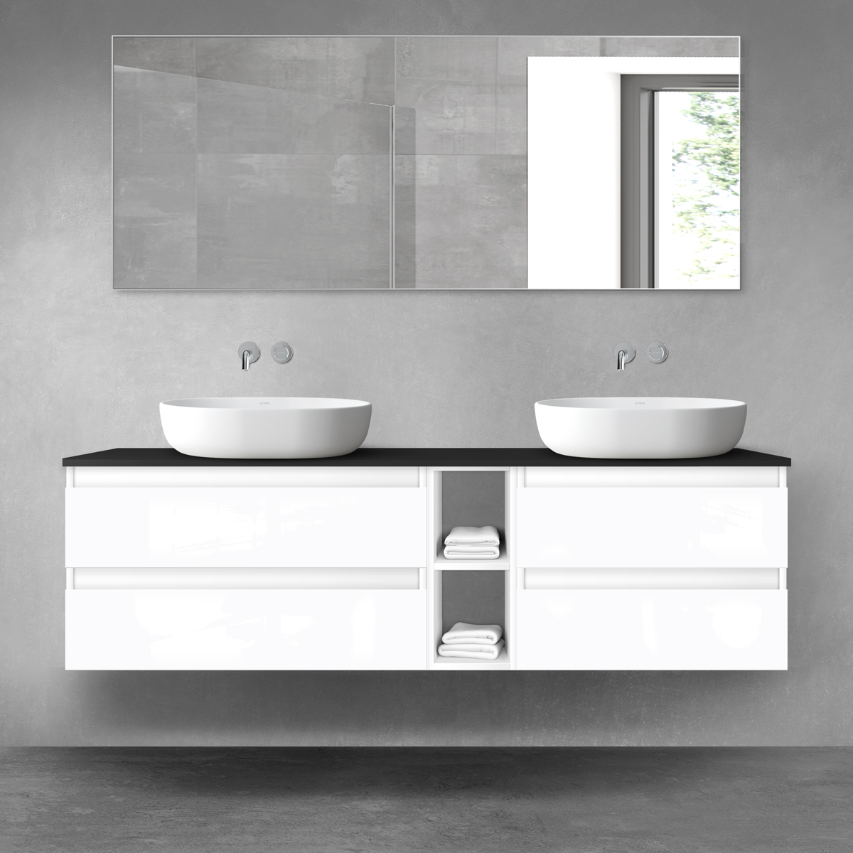 Oltens Vernal zestaw mebli łazienkowych 160 cm z blatem biały połysk/czarny mat 68636000 - Wysyłka w 24h