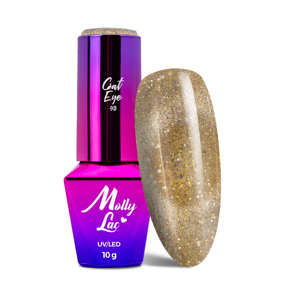 Magnetyczny lakier hybrydowy z efektem kociego oka Cat Eye Foxy Eyes Golden MollyLac 10g Nr 555