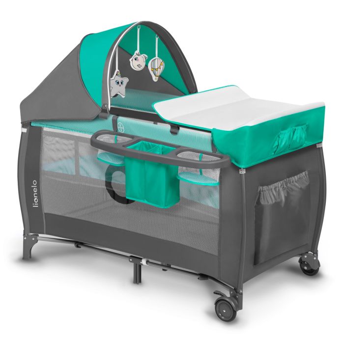 Lionelo Łóżeczko turystyczne Sven Plus-Turquoise Grey