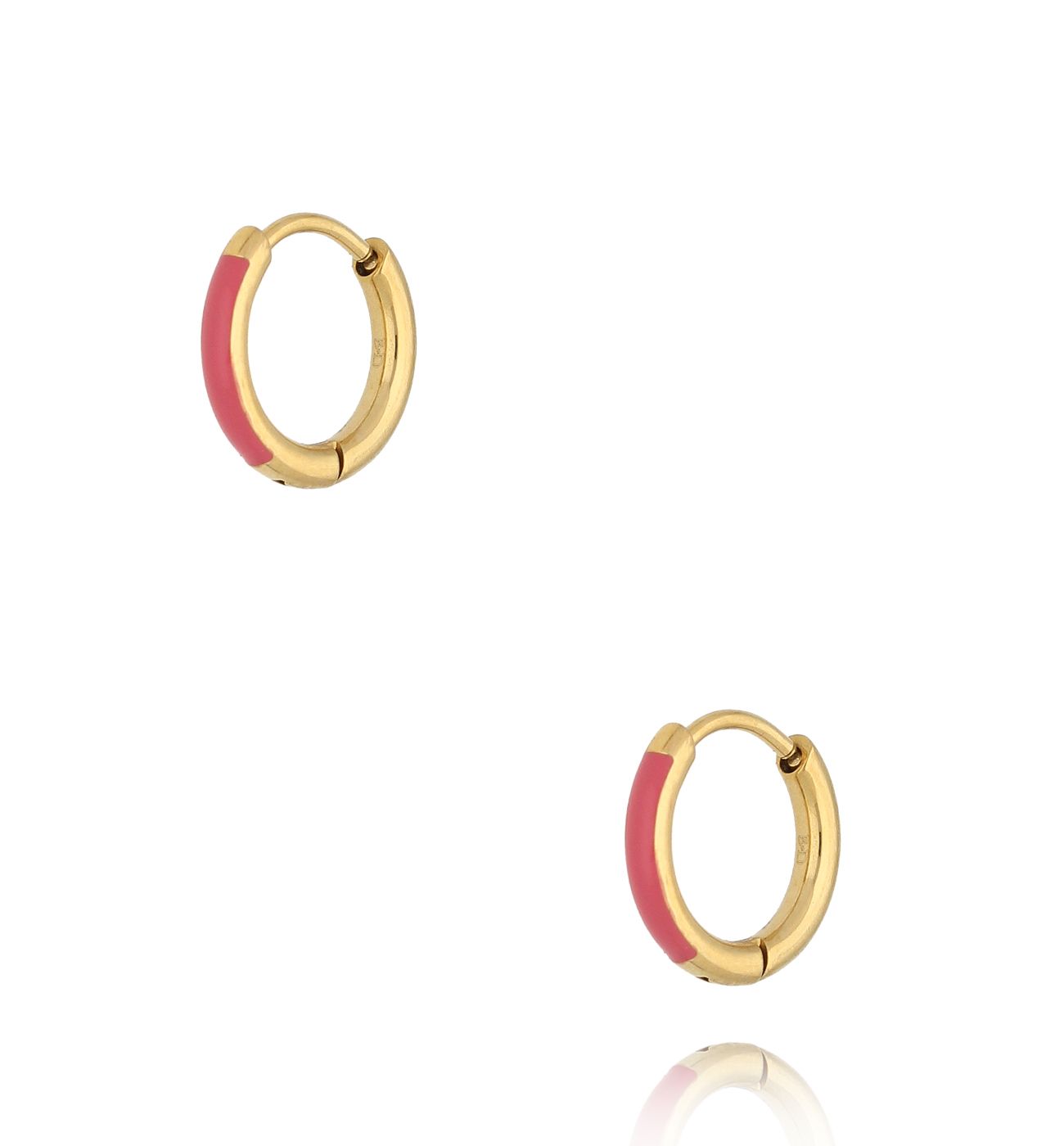 Kolczyki złote koła z różową emalią Enamel Small Hoops - By Dziubeka