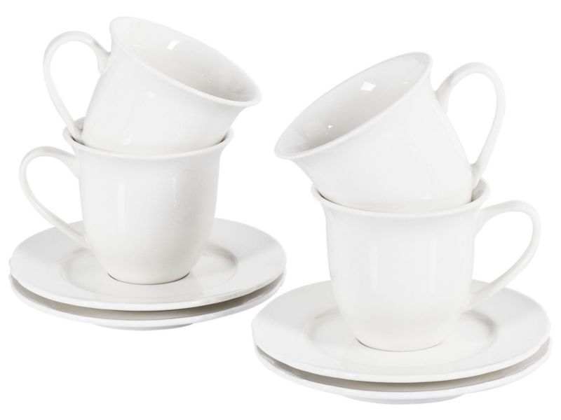Zestaw 4 filiżanek ze spodkami Elderberry Porcelana Biały 1 kpl
