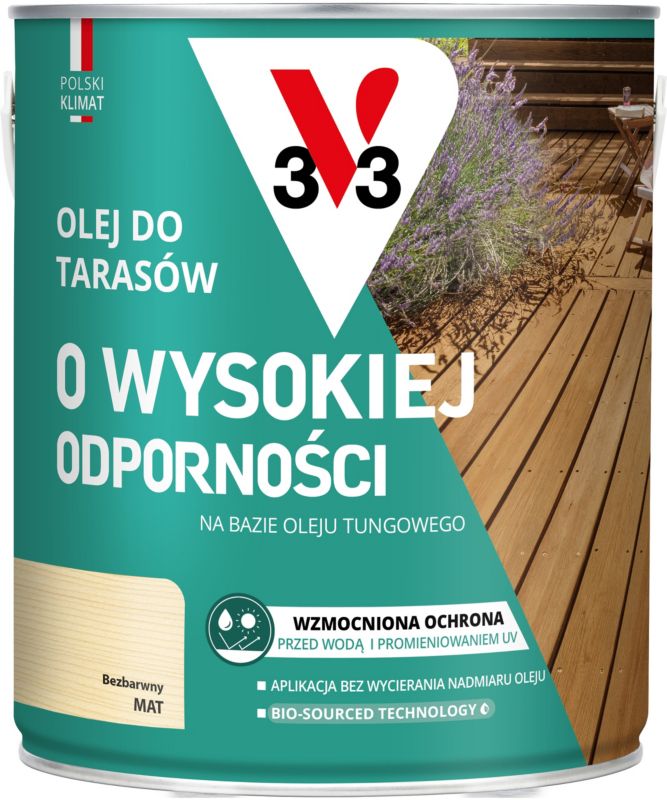 Olej do tarasów o wysokiej odporności V33 bezbarwny 2,5 l