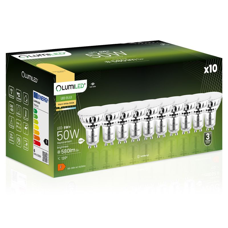 Żarówka LED LUMILED GU10 6W 580lm 3000K 120st 10 szt.