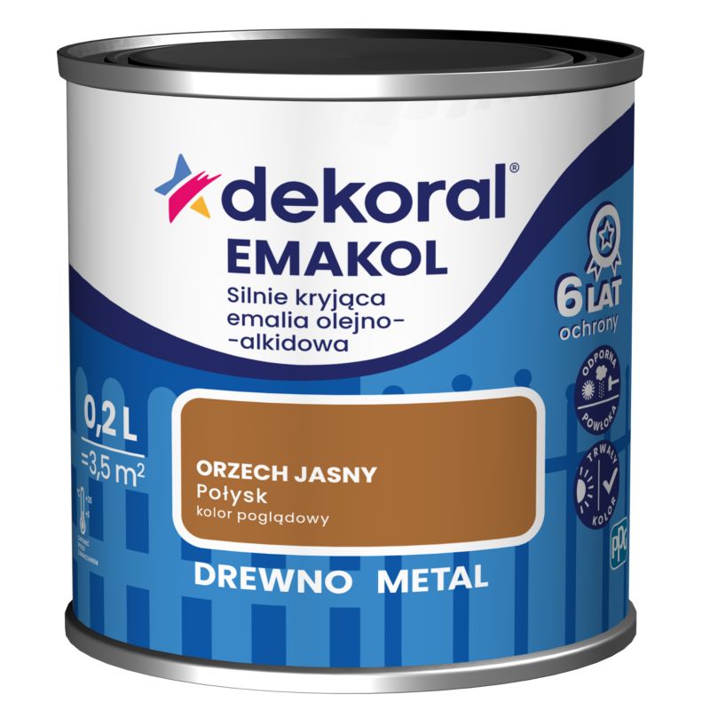 Emalia olejno-alkidowa Dekoral Emakol do drewna i metalu orzech jasny 0,2 l