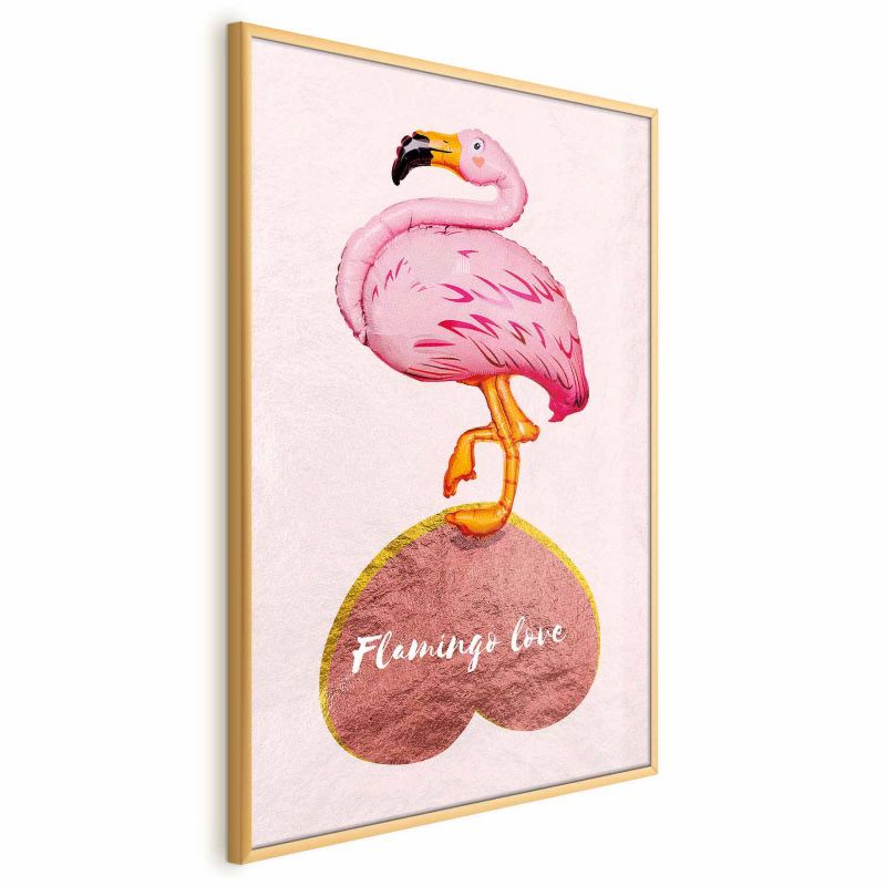 Plakat Artgeist Zakochany flaming 60x90 cm z ramą złotą 1 szt