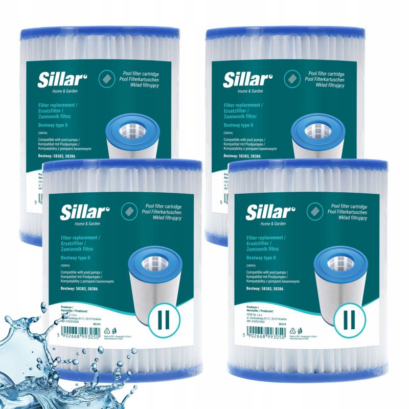 Filtr do basenu, jacuzzi, Sillar, zamiennik do pompy Bestway 58383 58386, typ II, 4szt