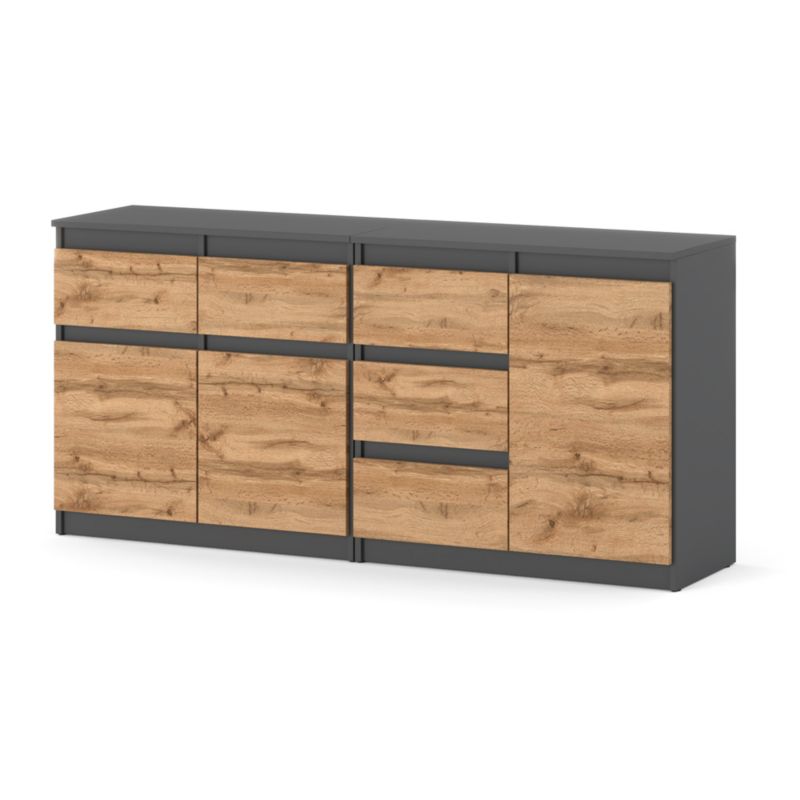 Komoda Hurtownia-Mebli Szuflady 5 Agnolia Mini 160cm Szary Mat Dąb Wotan 160x35x75 cm 1szt.