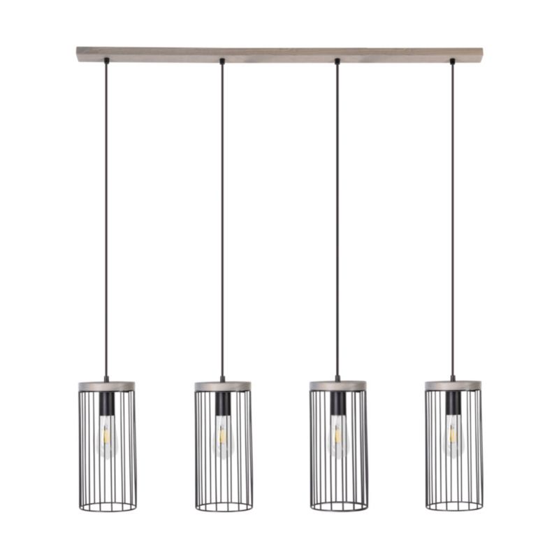Drewniana Lampa Wisząca SPOT Light 4xE27 60W Drewno Sosnowe Szare FSC z Czarnymi Kloszami, Polski Producent, 1 szt.
