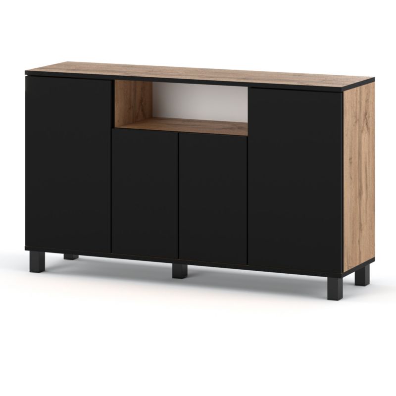 Komoda Hurtownia-Mebli 4 Drzwi Bruno 140cm Dąb Wotan Czarny Mat 140x35x80 cm 1szt.