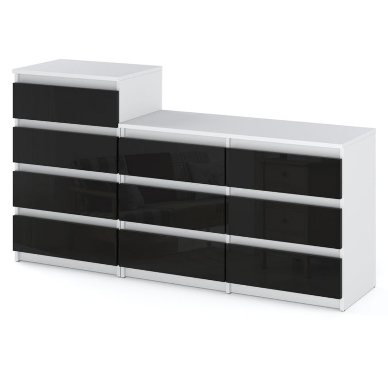 Komoda Hurtownia-Mebli Szuflady 10 Zestaw komód Hugo 64 160cm Biały Mat Czarny Połysk 160x33.5x92.5 cm 1szt.