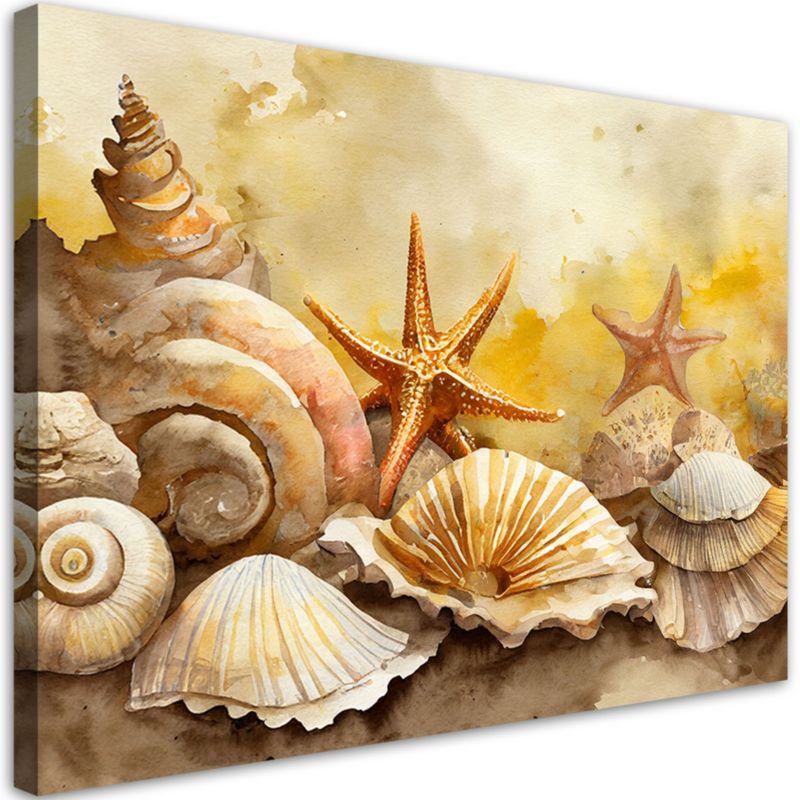 Obraz do salonu sypialni Feeby Muszle Rozgwiazdy Żółty 100x70 cm 1szt