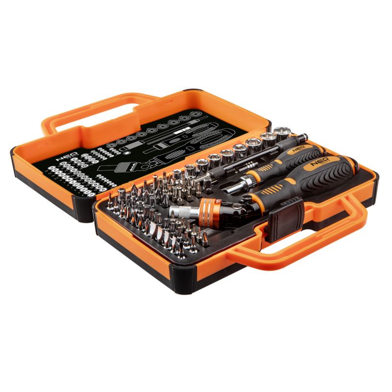 Końcówki wkrętakowe z uchwytem NEO TOOLS 55 końcówek wkrętakowych 9 nasadek 1 kpl.