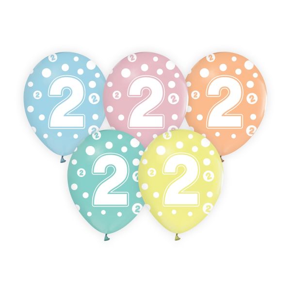 Balony z cyframi: 2, 12"/ 5 szt.