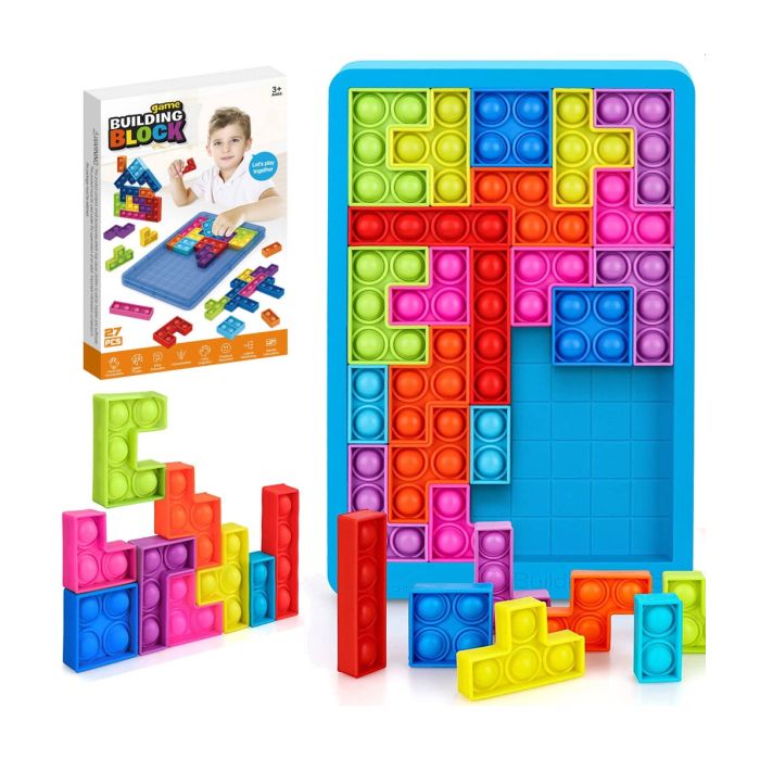 Układanka sensoryczna z klocków Pop it (kolorowy tetris)