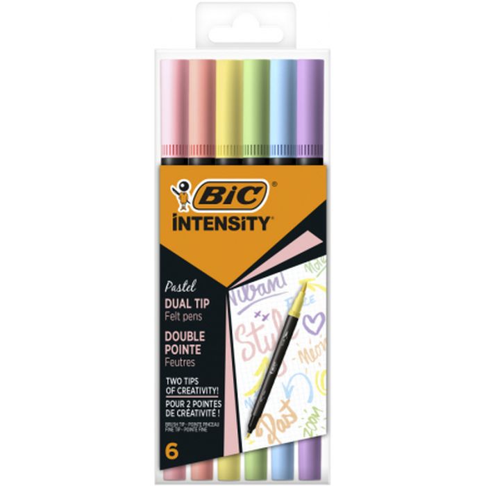 Flamastry dwustronne Intensity Dual Pastel 6 sztuk BIC