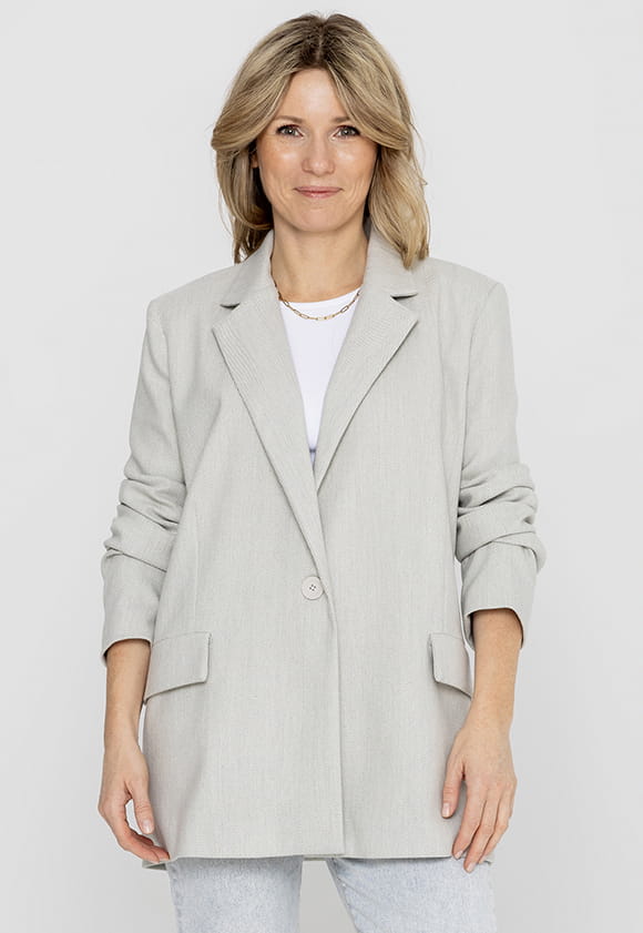 Klassischer Damenblazer SILVIA – Grau mit Fischgrätmuster