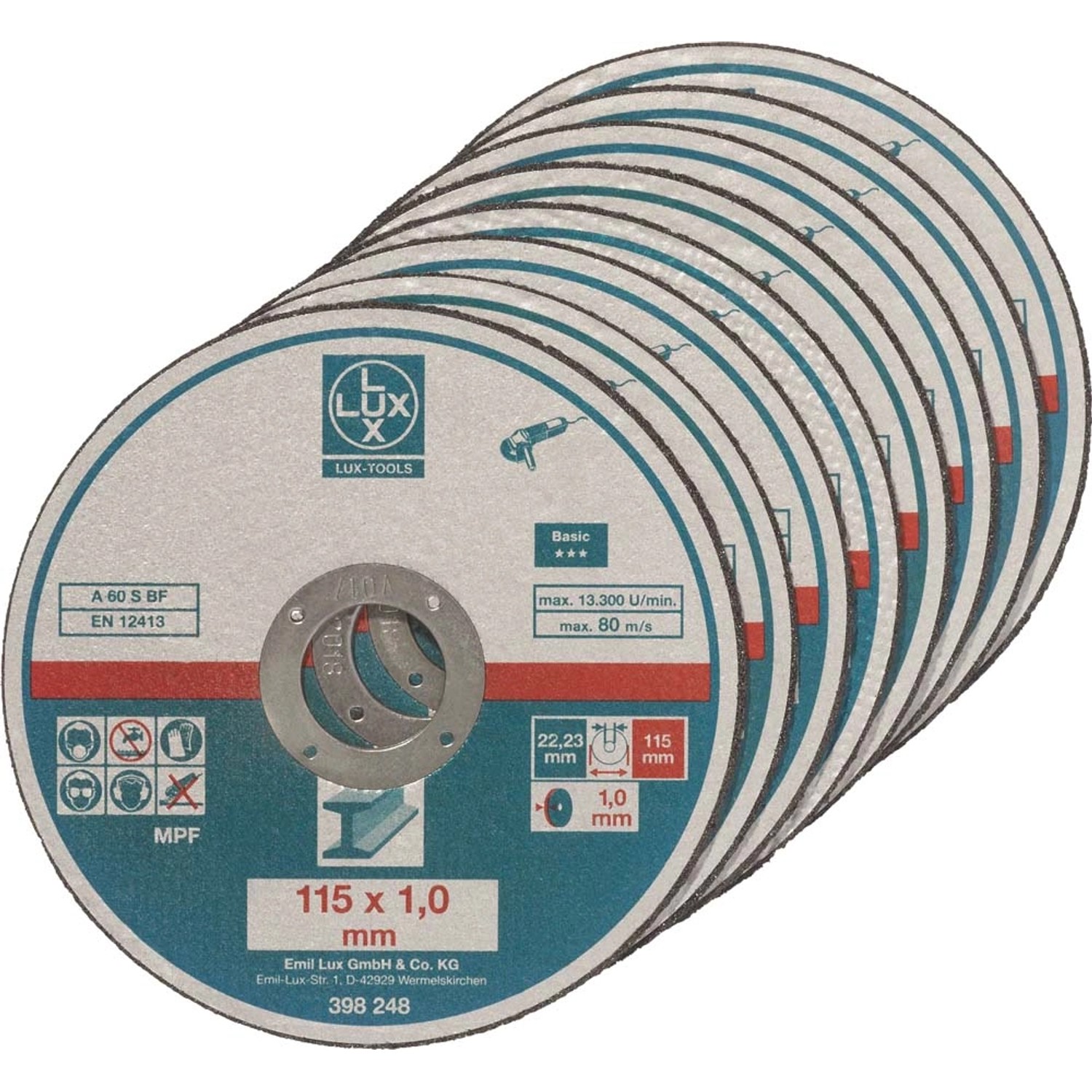 LUX Zestaw tarcz do cięcia metalu śr. 115 mm, 8-częściowy