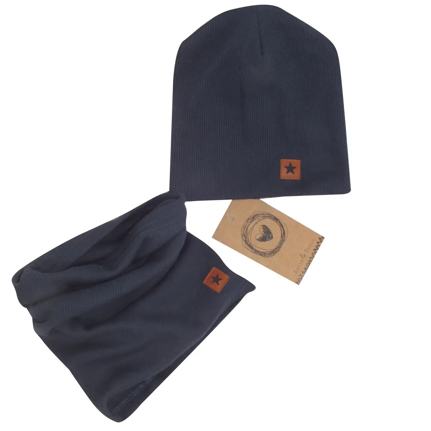 CZAPKA PODWÓJNA PRĄŻKOWANA NIEMOWLĘCA + TUBA NAVY BLUE ZZ - 80-86
