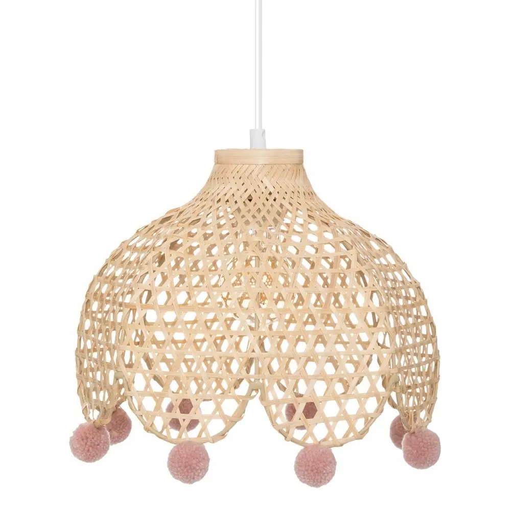 Lampa wisząca bambusowa z różowymi pomponami DB