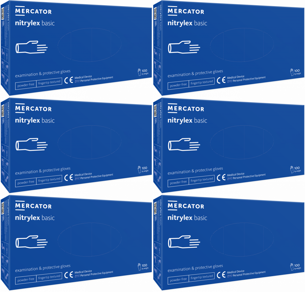 6x Rękawiczki nitrylowe jednorazowe Nitrylex Basic PF, bezpudrowe, rozmiar L, 100 sztuk, niebieski