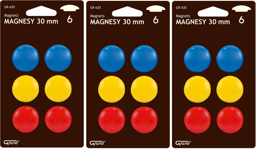 3x magnes Grand, 30 mm, 6 sztuk, mix kolorów
