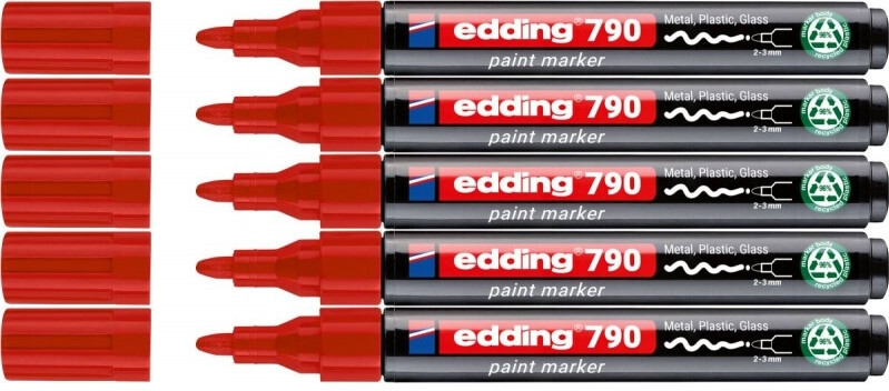 5x Marker olejowy edding e-790 PCR,okrągła, 2-3 mm, czerwony