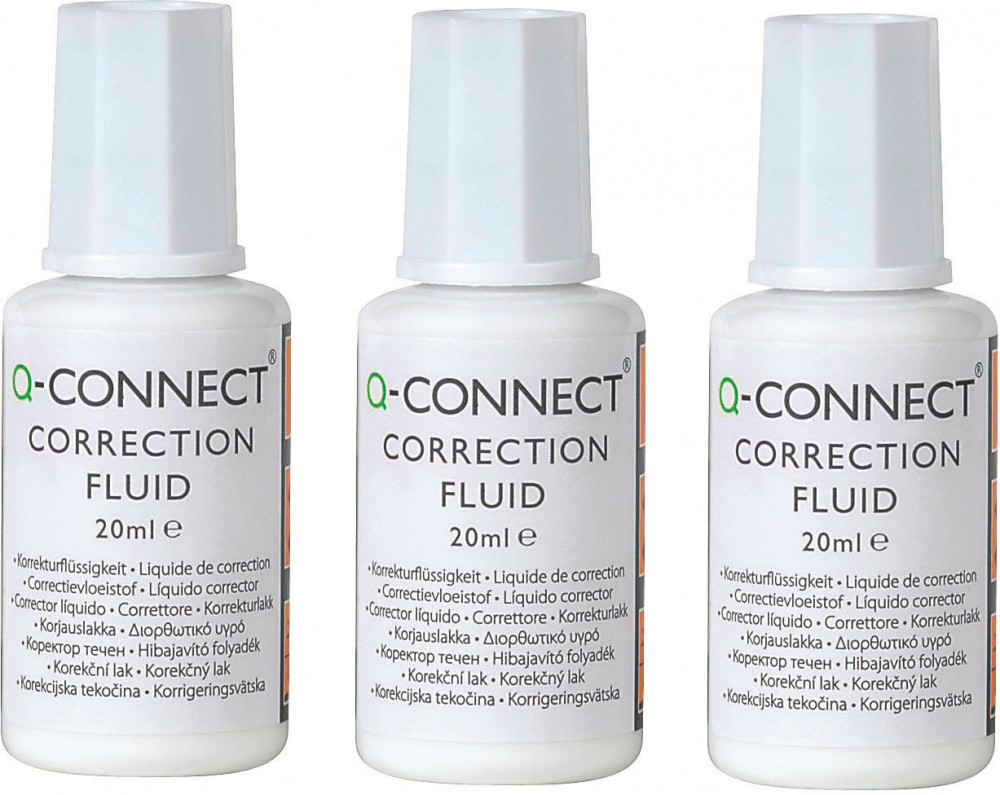 3x korektor w płynie Q-connect, z pędzelkiem, 20ml
