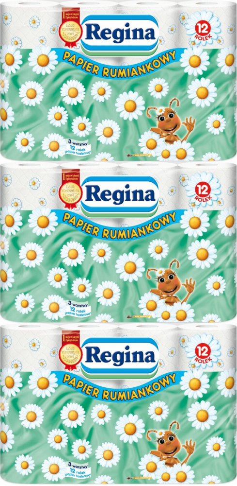 3x Papier toaletowy Regina Rumiankowy, 3-warstwowy, 12 rolek, biały