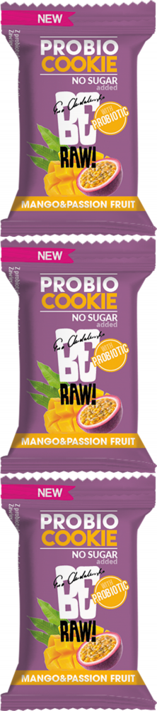 3x Ciastko probiotyczne BeRAW Probio Probio Cookie, mango i marakuja, bez cukru, 18g