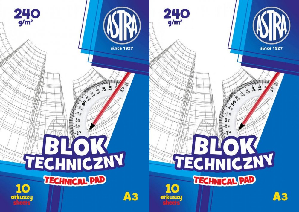 2x Blok techniczny Astra, A3, 240g, 10 kartek, biały