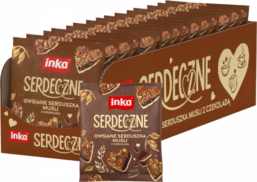 15x Ciasteczka owsiane serduszka musli Inka, z czekoladą, 50g