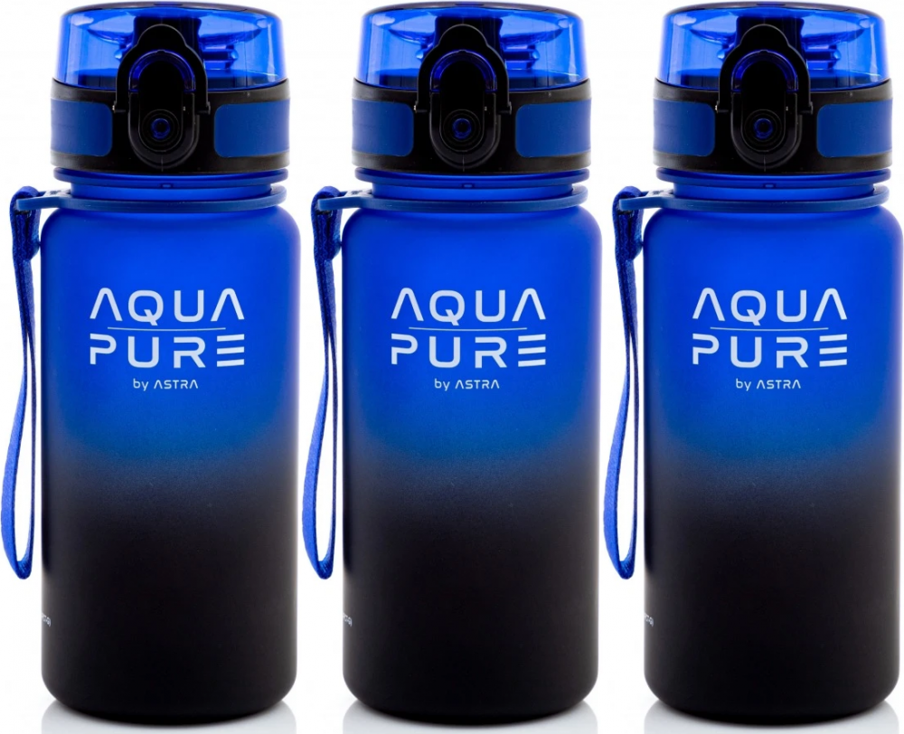 3x Bidon Astra Aqua Pure, tritan, 400ml, niebiesko-czarny