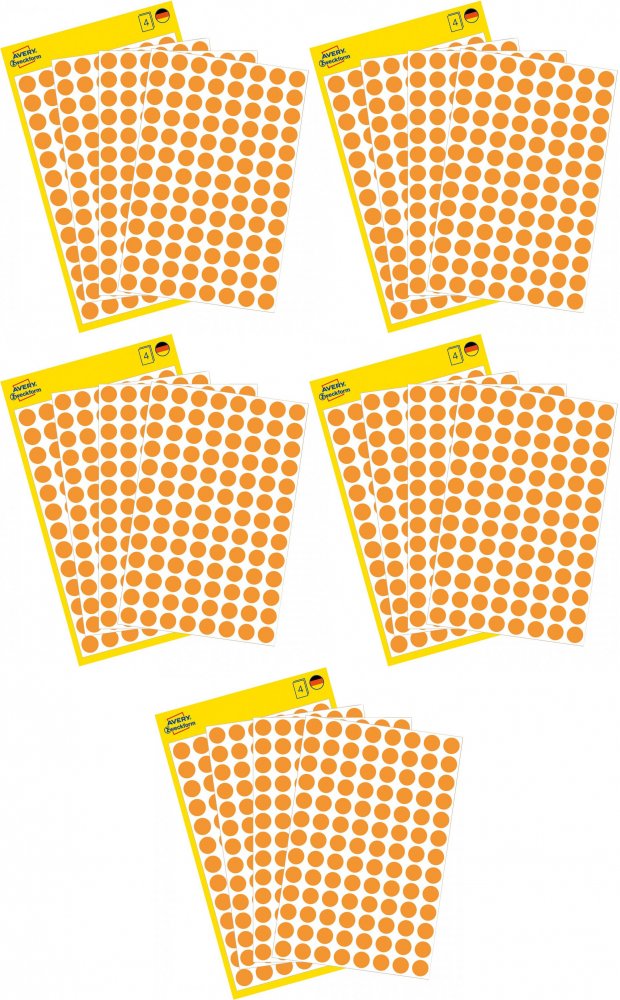 5x etykiety oznaczeniowe Avery Zweckform, okrągłe, średnica 8mm, 416 sztuk, pomarańczowy