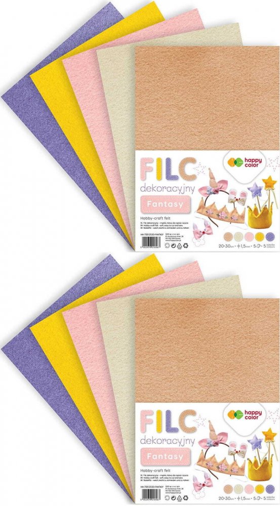 2x Filc dekoracyjny Happy Color Fantasy, 20x30 cm, 1.5 mm, 5 arkuszy, 5 kolorów