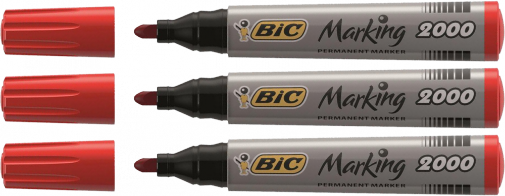 3x marker permanentny Bic 2000, okrągła, 4.95mm, czerwony