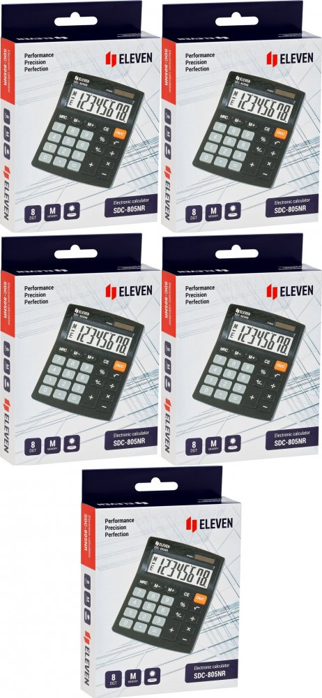 5x Kalkulator biurowy Eleven SDC-805NR, 8 cyfr, czarny