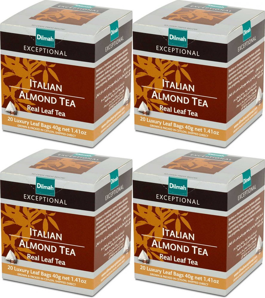 4x Herbata czarna aromatyzowana w piramidkach Dilmah Exceptional Italan Almond Tea, 20 sztuk x 2g