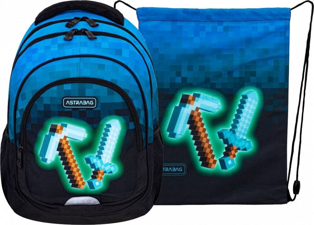 Zestaw: Plecak + worek na buty Astra Astrabag Blue Pixel