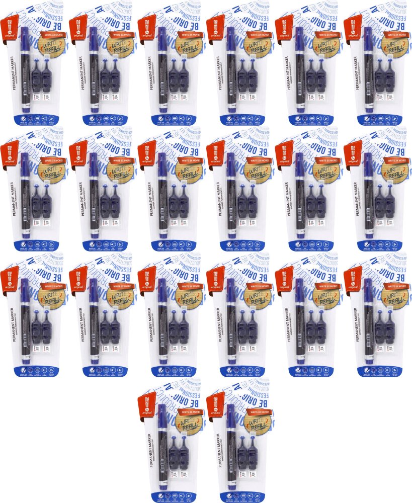 20x Marker permanentny MemoBe + 2 ampułki z zapasowym tuszem, okrągła, niebieski