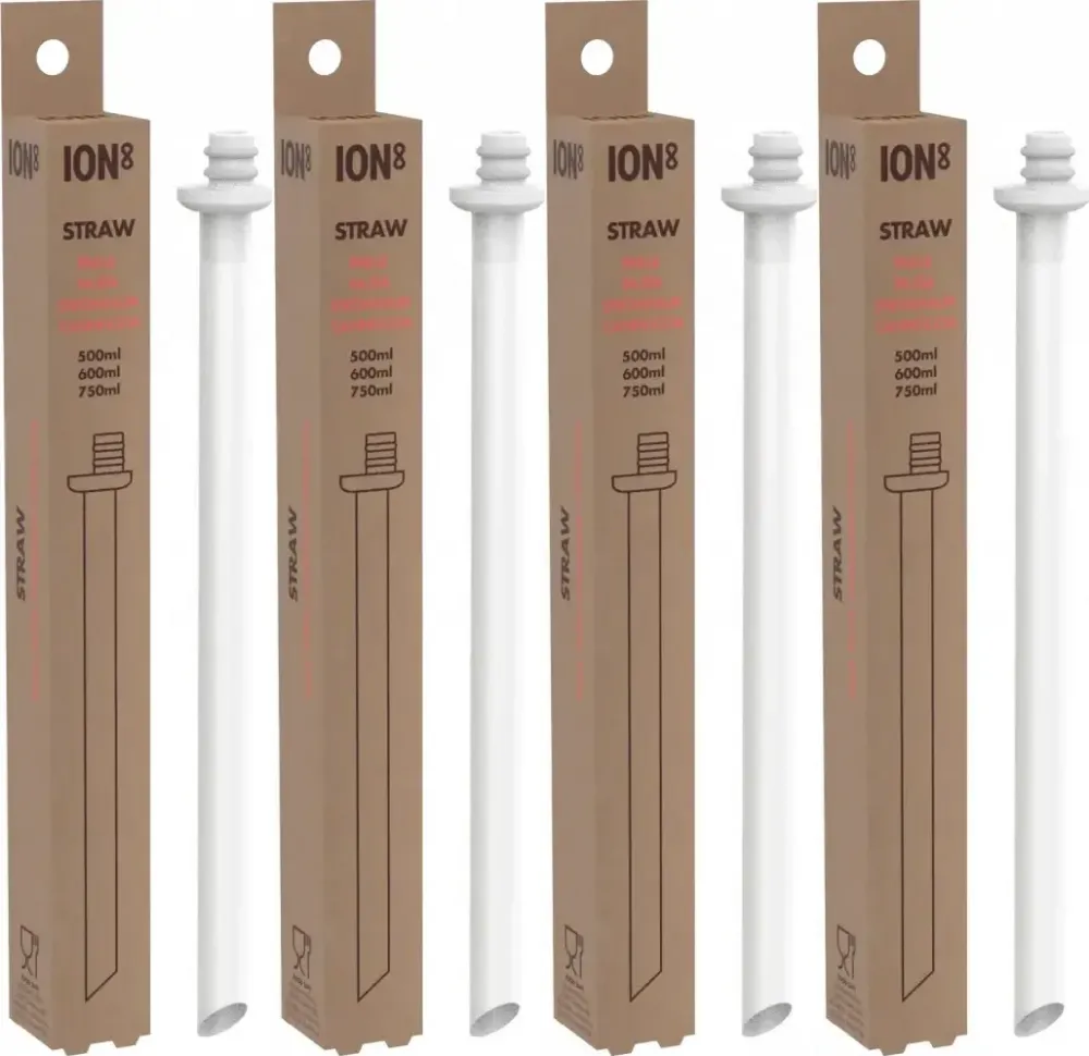 4x Wymienna słomka ION8 Medium, do bidonów 500ml/600ml/750ml, 23.7x2.5x2.5cm, biały